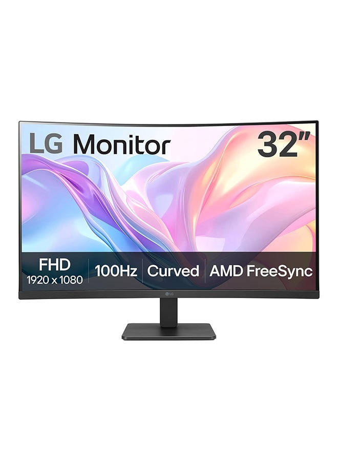 إل جي شاشة منحنية 32 بوصة (32MR50C-B) - دقة FHD (1920x1080)، معدل 100 هرتز، تقنية AMD FreeSync، مثبت أسود، حامل قابل للإمالة - لون أسود - Image 1