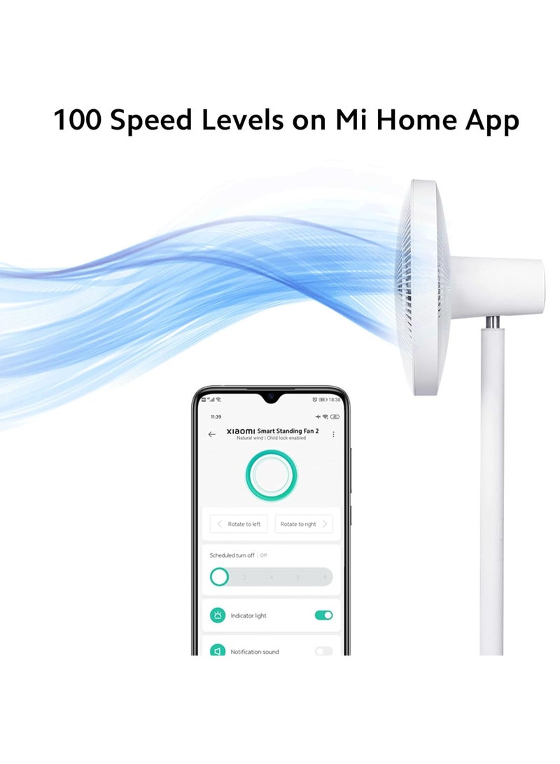 Xiaomi Mi Smart Standing Fan 2, BLDC Motor, Control Via App, Double Blades, Voice Control, Up to 100 Ventilation Levels, Silent Mode, 3 kg 15 W BPLDS02DM White - Image 4
