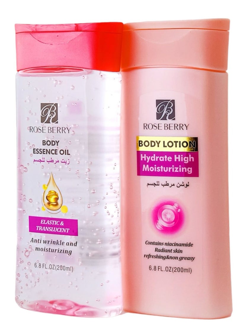 روز بيري Body Lotion Hydrate High Moisturizing + Body Essence Oil 200+200ml  - Image 1