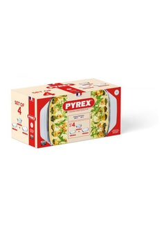 PYREX Set Of 4 Casserole (Round Casserole With Lid + 2 Rectangular Roaster) In Box 27x23 cm 3L / 31x20 cm 2.1L / 39x25 cm 3.8L Clear  - Image 2