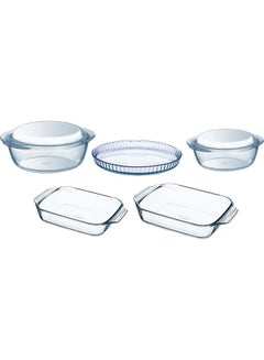 PYREX Set Of 7 Casserole (2 Rectangular Roaster + 2 Round Casserole With Lid And Round Dessert Plate) In Box 27x23 CM 3L / 25x25 CM 1.1L / 21x18 CM 1.3L / 31x20 CM 2L / 39x25 CM 4L Clear  - Image 3
