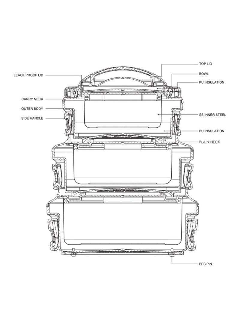Milton - 3-Piece Microwave Safe Casserole Set (420ml, 850ml, 1.43L) Keeps Food Hot/Cold for Hours, Double-Walled Hotpot with Stainless Steel Inner, Perfect for Serving for biryani, Chapati - Ernesto Grey Set of 3 (420 ml, 850 ml, 1.43 litres) - Image 1