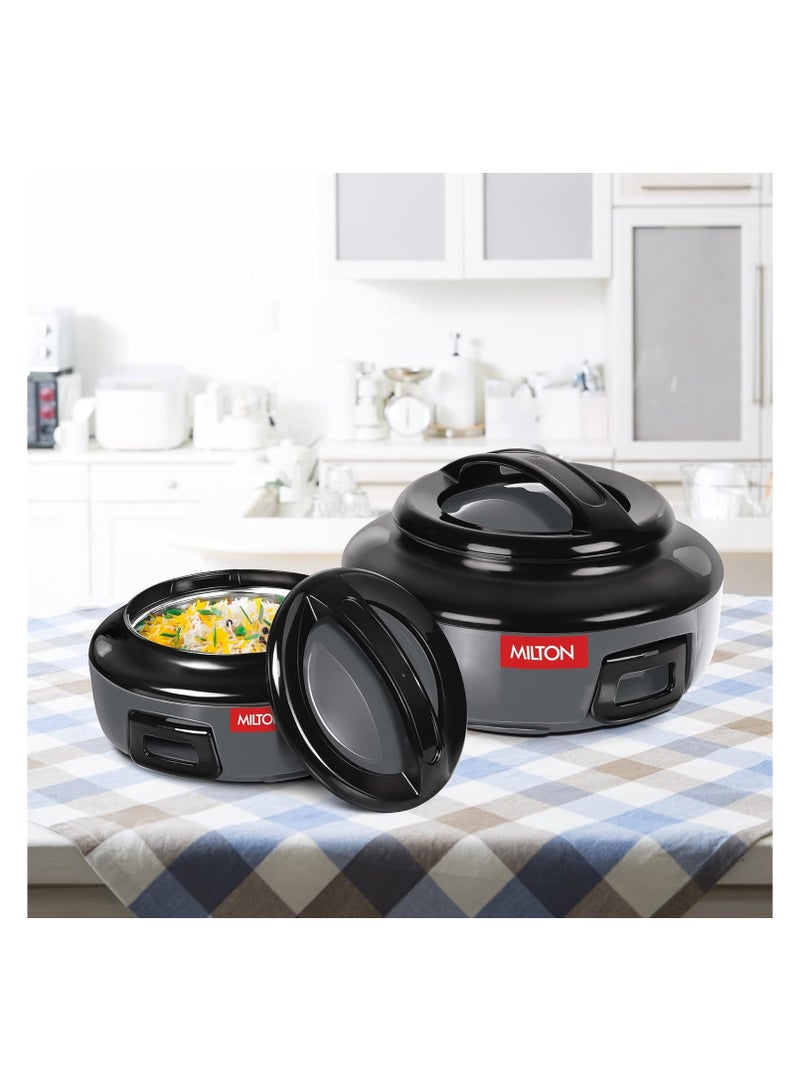 Milton - 3-Piece Microwave Safe Casserole Set (420ml, 850ml, 1.43L) Keeps Food Hot/Cold for Hours, Double-Walled Hotpot with Stainless Steel Inner, Perfect for Serving for biryani, Chapati - Ernesto Grey Set of 3 (420 ml, 850 ml, 1.43 litres) - Image 1