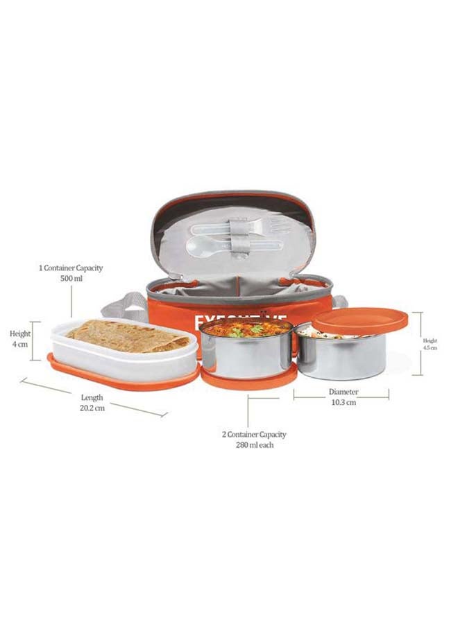 Milton - 6-Piece Lunch Box Set with Insulated Bag & Cutlery - Includes Microwave Safe Oval Plastic Container (500ml) & 2 Stainless Steel Containers (280ml Each), Keeps Food Hot - Executive Orange - Image 1