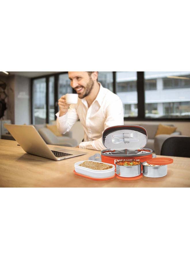 Milton 6-Piece Lunch Box Set with Insulated Bag & Cutlery - Includes Microwave Safe Oval Plastic Container (500ml) & 2 Stainless Steel Containers (280ml Each), Keeps Food Hot - Executive Orange  - Image 4