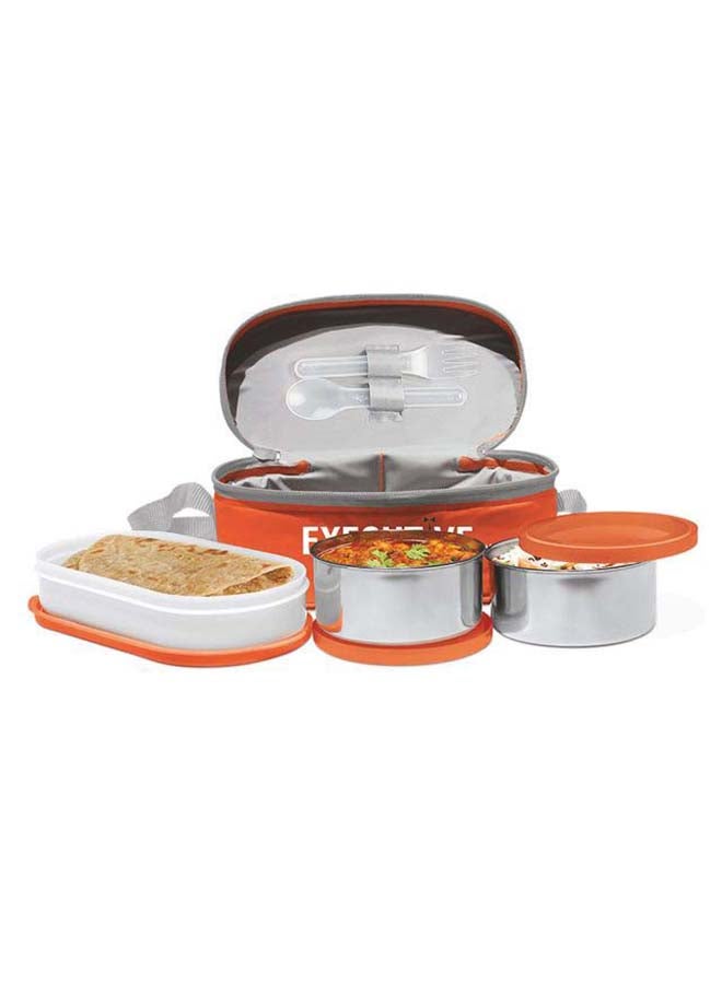 ميلتون 6-Piece Lunch Box Set with Insulated Bag & Cutlery - Includes Microwave Safe Oval Plastic Container (500ml) & 2 Stainless Steel Containers (280ml Each), Keeps Food Hot - Executive Orange 