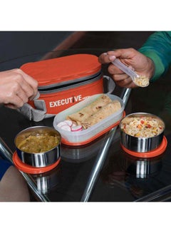 Milton 6-Piece Lunch Box Set with Insulated Bag & Cutlery - Includes Microwave Safe Oval Plastic Container (500ml) & 2 Stainless Steel Containers (280ml Each), Keeps Food Hot - Executive Orange  - Image 5
