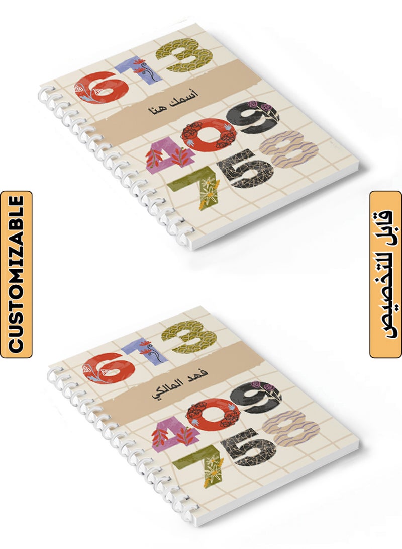 LOWHA Customizable 60 Sheet Spiral Notebook Personalized with Your Name on Numbers Hard Paper Cover Multicolour - Image 1