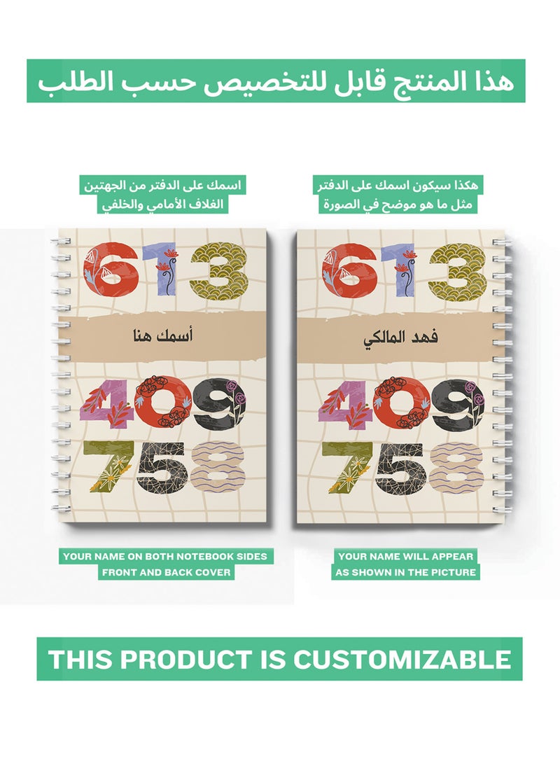 LOWHA Customizable 60 Sheet Spiral Notebook Personalized with Your Name on Numbers Hard Paper Cover Multicolour - Image 2