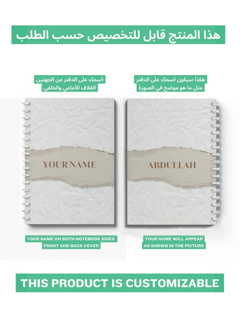 LOWHA - Customizable 60 Sheet Spiral Notebook Personalized with Your Name on Light Color Hard Paper Cover White - Image 1