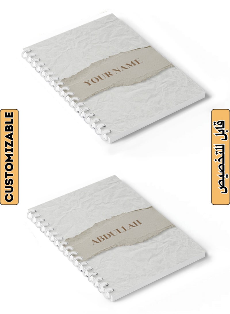 LOWHA - Customizable 60 Sheet Spiral Notebook Personalized with Your Name on Light Color Hard Paper Cover White - Image 1