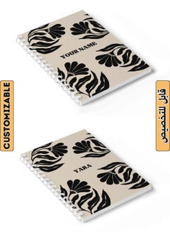 LOWHA Customizable 60 Sheet Spiral Notebook Personalized with Your Name on Black Flowers Hard Paper Cover Black  - Image 1