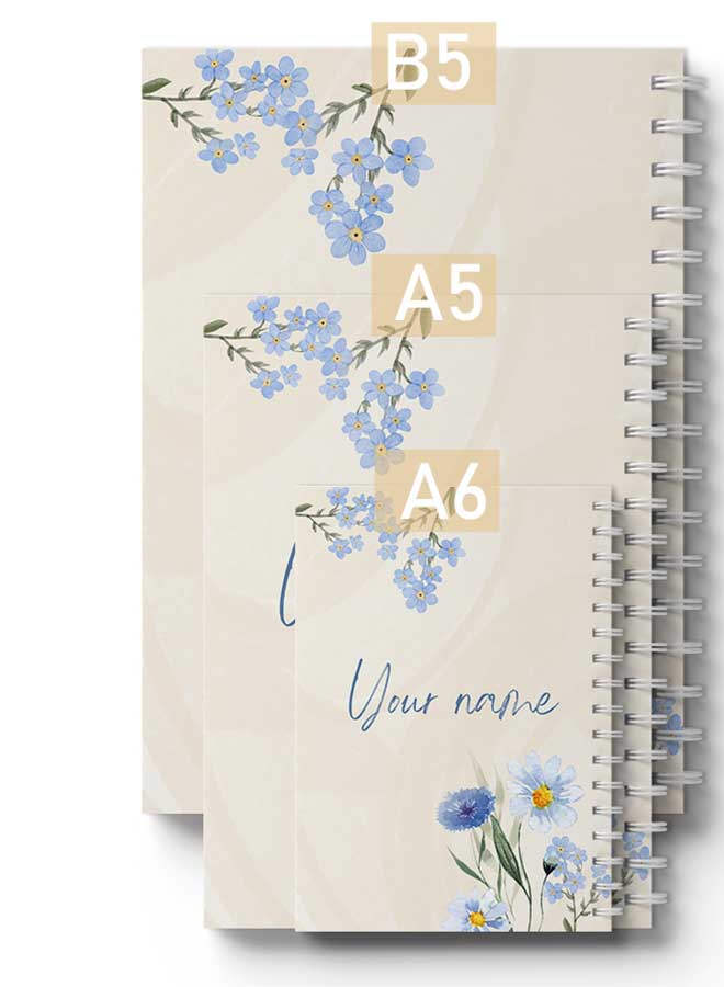 LOWHA - Customizable 60 Sheet Spiral Notebook Personalized with Your Name on Blue Flowers Hard Paper Cover Multicolour - Image 1