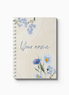 LOWHA Customizable 60 Sheet Spiral Notebook Personalized with Your Name on Blue Flowers Hard Paper Cover Multicolour  - Image 3