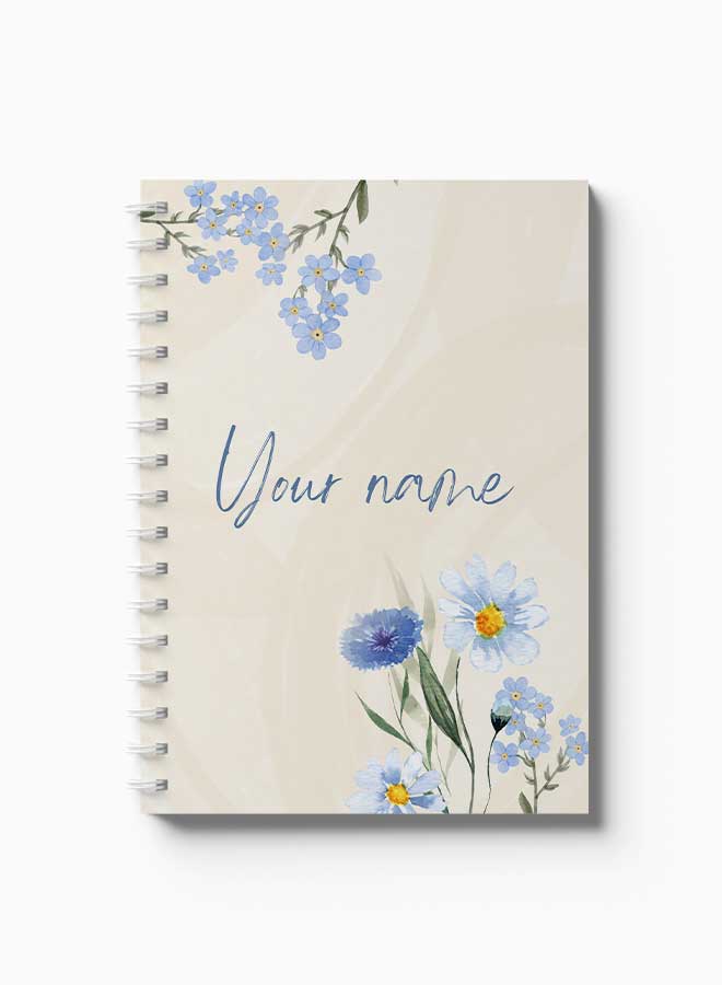 LOWHA - Customizable 60 Sheet Spiral Notebook Personalized with Your Name on Blue Flowers Hard Paper Cover Multicolour - Image 1