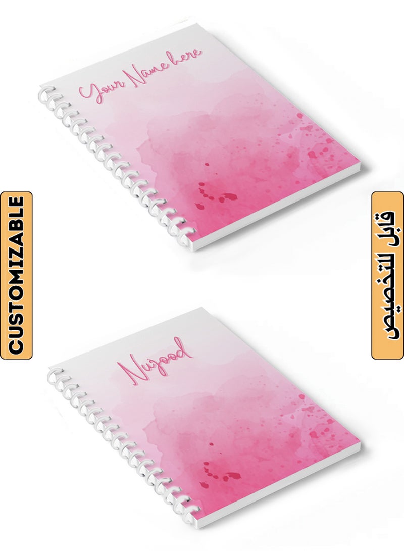 LOWHA - Customizable 60 Sheet Spiral Notebook Personalized with Your Name on Pink Hard Paper Cover Pink - Image 1