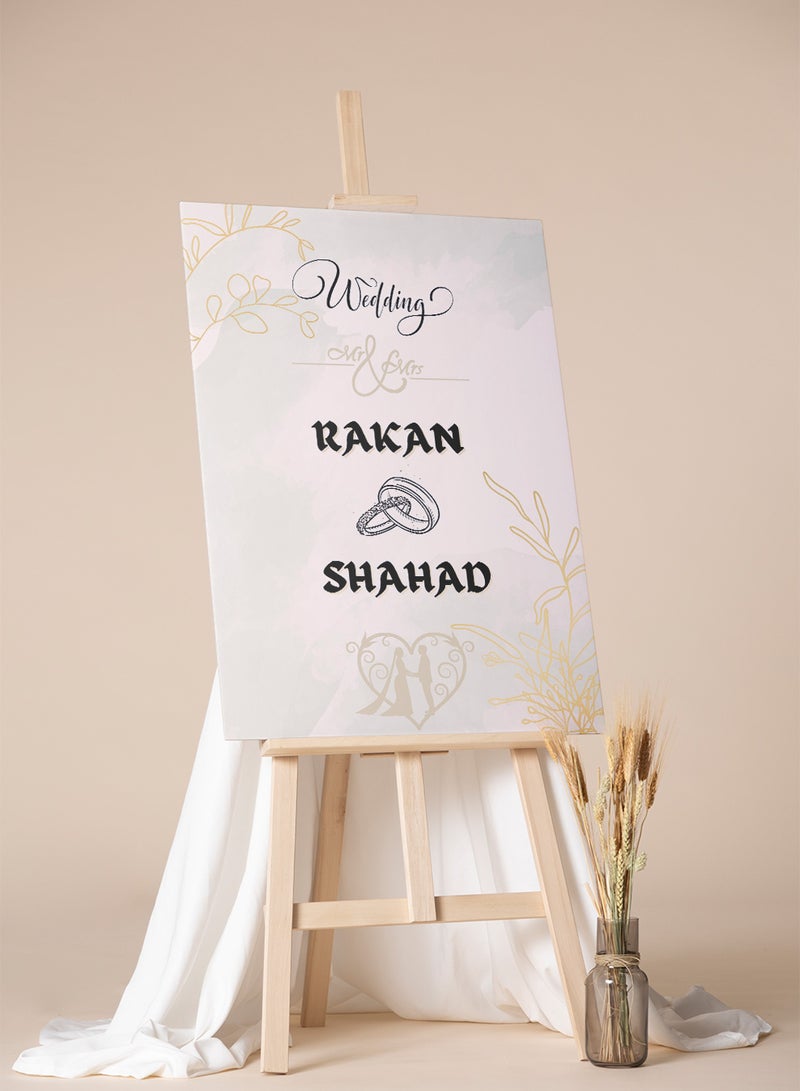 لوحة كانفاس على إطار خشبي بمناسبة الزواج قابلة للتخصيص بأسماء العروسين متعدد الألوان 60x90cm - Image 4