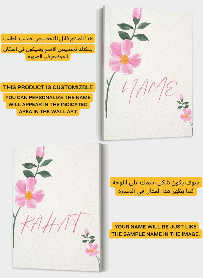 LOWHA Customizable Canvas Wall Art Stretched Over Wooden Frame Personalized with Your name on Floral Design Multicolour 85x120cm - Image 2