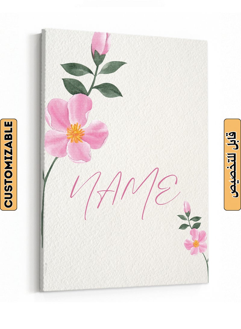 LOWHA Customizable Canvas Wall Art Stretched Over Wooden Frame Personalized with Your name on Floral Design Multicolour 85x120cm - Image 1