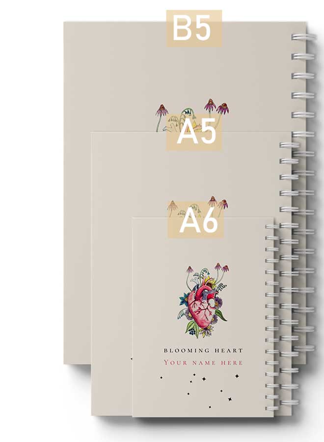 LOWHA - Customizable 60 Sheet Spiral Notebook Personalized with Your Name on Blooming Heart Hard Paper Cover Multicolour - Image 1