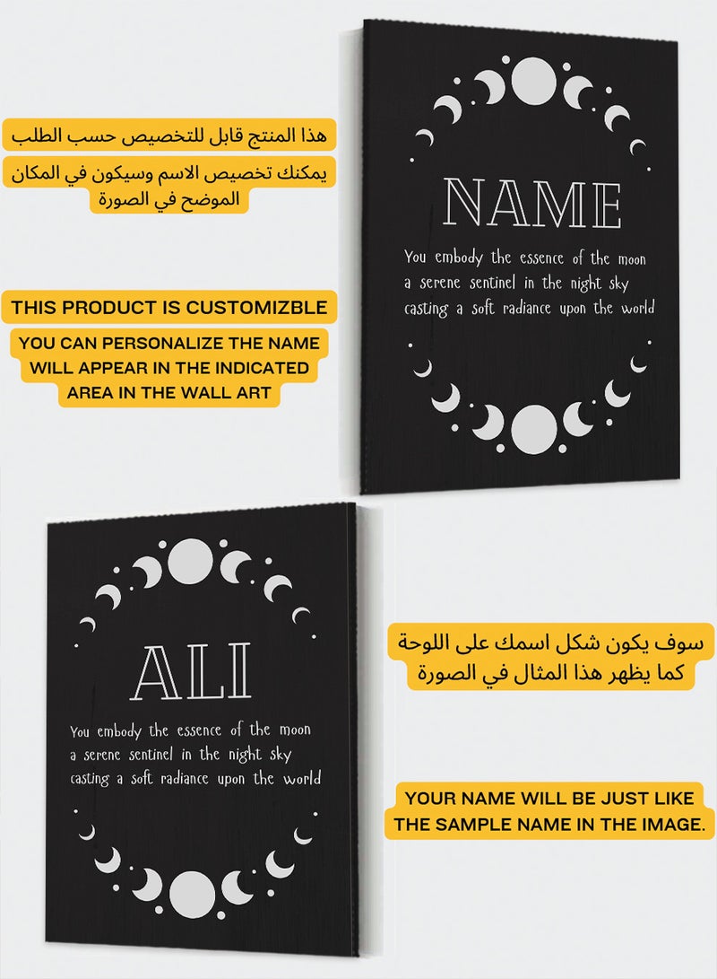 LOWHA Customizable Canvas Wall Art Stretched Over Wooden Frame Personalized with Your name and You Embody Moon Essence Quote Black/White 80x110cm - Image 2
