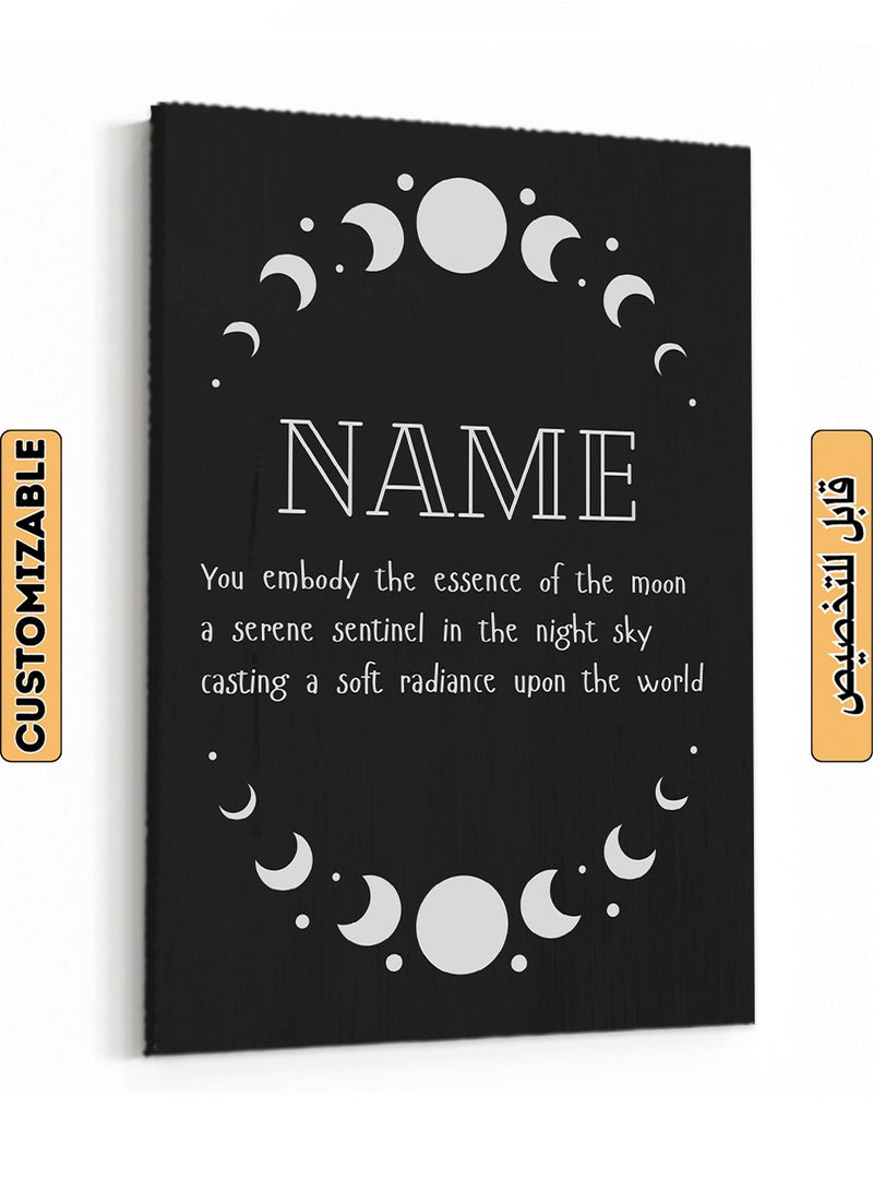 LOWHA Customizable Canvas Wall Art Stretched Over Wooden Frame Personalized with Your name and You Embody Moon Essence Quote Black/White 80x110cm - Image 1