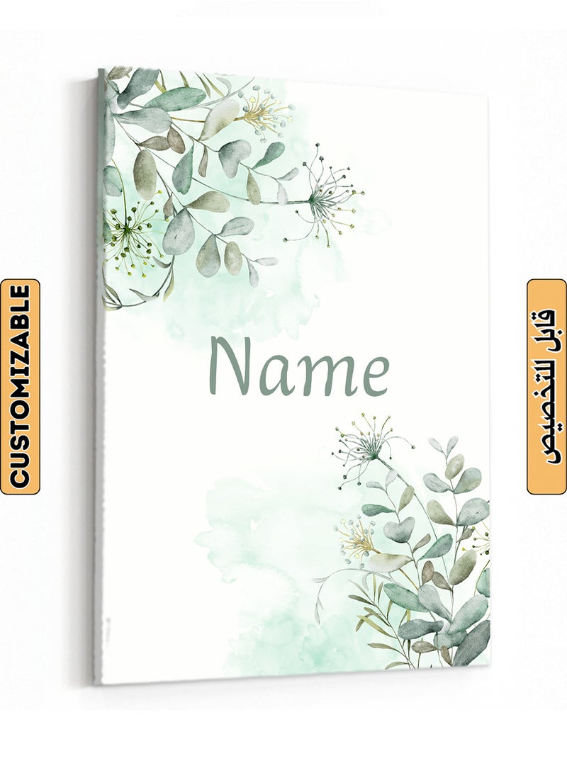 LOWHA Customizable Canvas Wall Art Stretched Over Wooden Frame Personalized with Your name on Plant Leaves Design Green 60x90cm  - Image 1