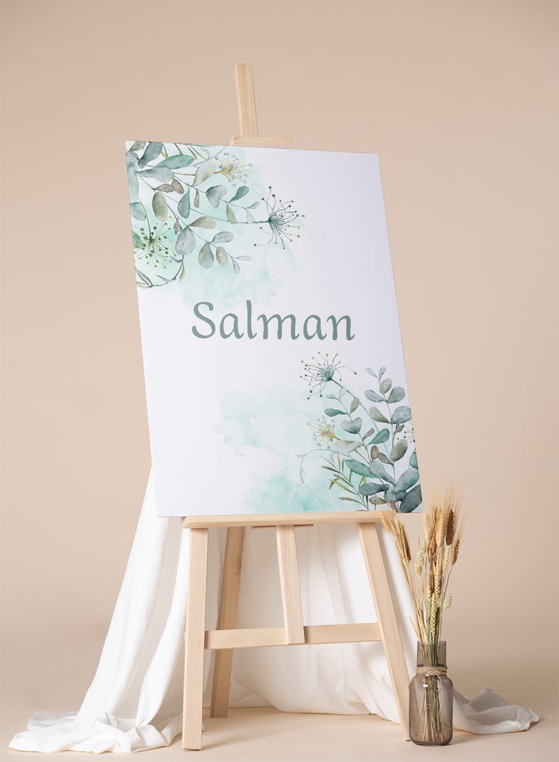 LOWHA Customizable Canvas Wall Art Stretched Over Wooden Frame Personalized with Your name on Plant Leaves Design Green 60x90cm  - Image 4