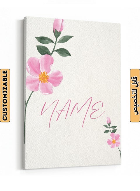 Customizable Canvas Wall Art Stretched Over Wooden Frame Personalized with Your name on Floral Design Multicolour 50x70cm