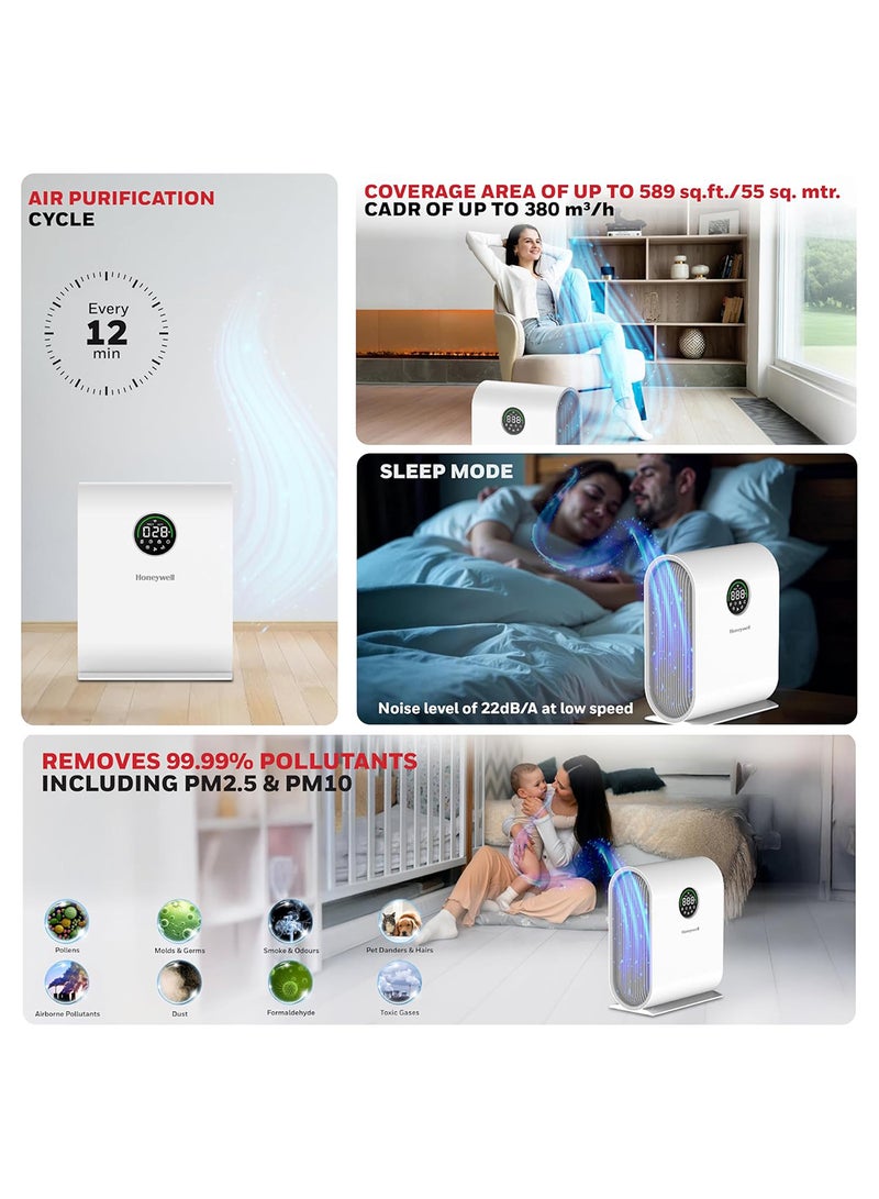 Honeywell - New Launch Air Touch V5, 4-stage filtration, H13 HEPA Filter, Filter Life Up to 9000 Hours, Removes 99.99% PM2.5, CADR 380 cu.m/h, Covers 589 sq.ft, AQI LED Display, 2-year Warranty HC000028/AP/V5/UK White - Image 1