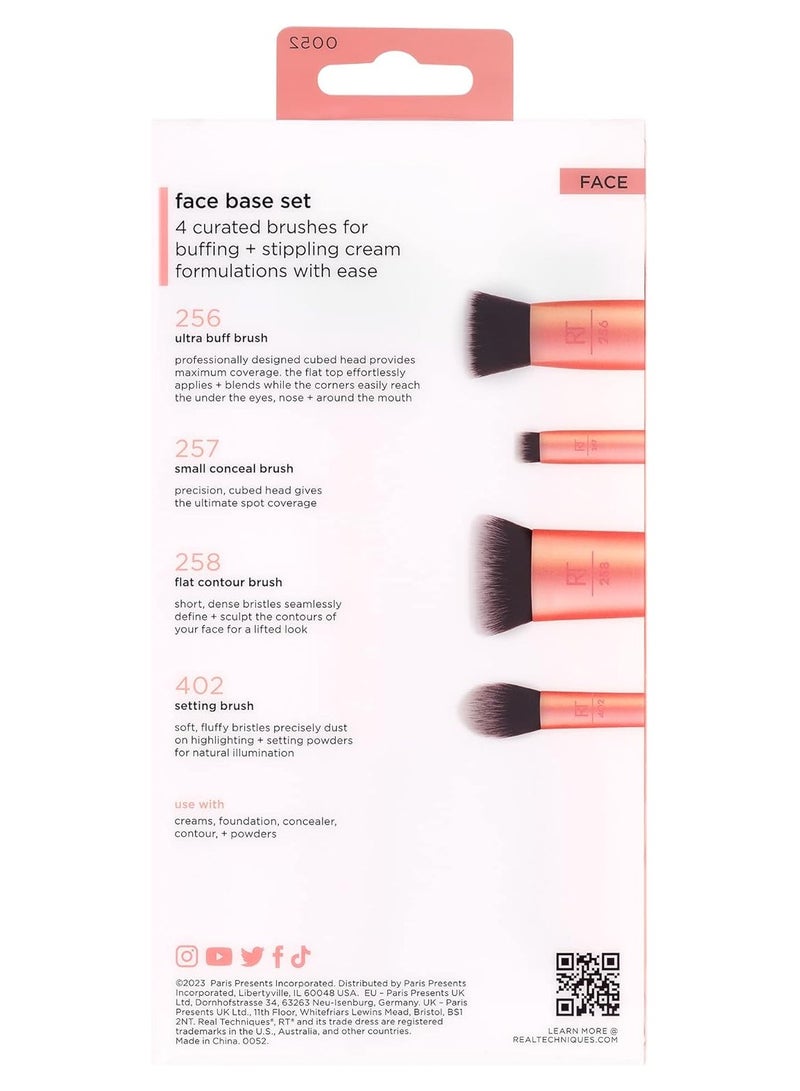 REAL TECHNIQUES - Face Base Makeup Brush Kit, For Concealer, Foundation, and Contour, Works With Liquid, Cream & Powder, For Blending & Buffing, Makeup Brush Set for Sculpting 4 Piece Set Orange - Image 1