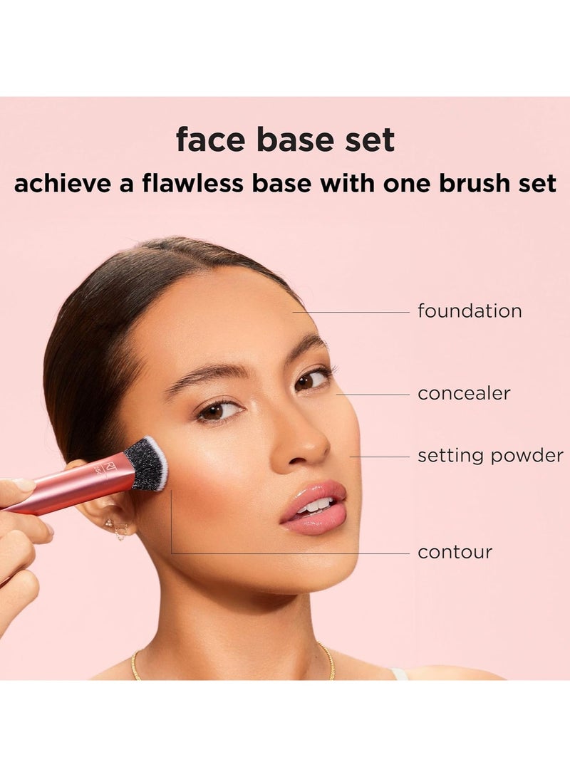 REAL TECHNIQUES - Face Base Makeup Brush Kit, For Concealer, Foundation, and Contour, Works With Liquid, Cream & Powder, For Blending & Buffing, Makeup Brush Set for Sculpting 4 Piece Set Orange - Image 1