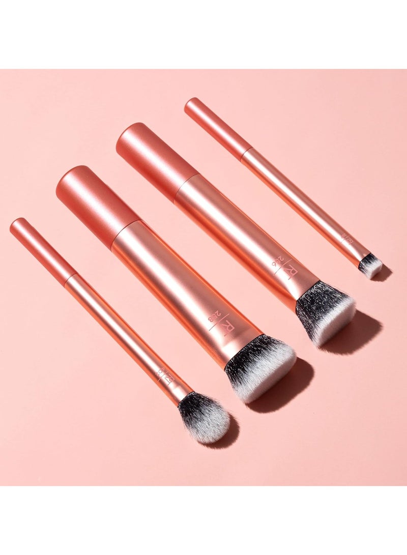 REAL TECHNIQUES - Face Base Makeup Brush Kit, For Concealer, Foundation, and Contour, Works With Liquid, Cream & Powder, For Blending & Buffing, Makeup Brush Set for Sculpting 4 Piece Set Orange - Image 1