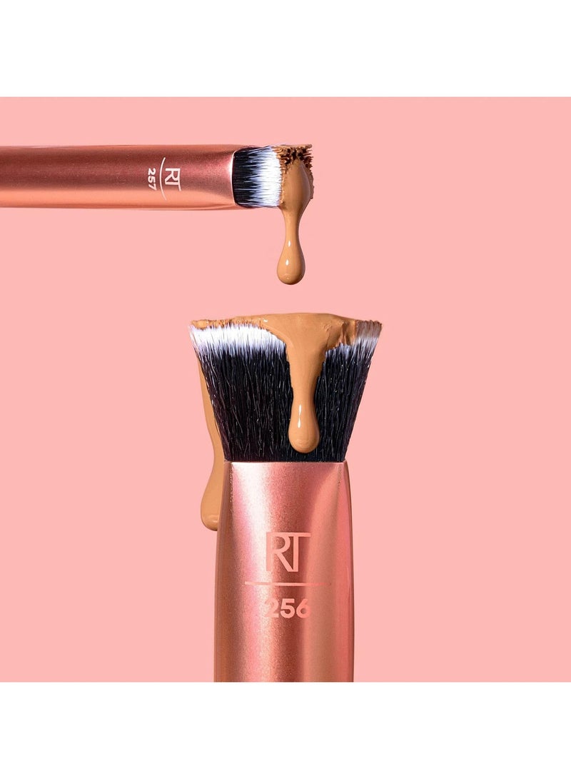REAL TECHNIQUES - Face Base Makeup Brush Kit, For Concealer, Foundation, and Contour, Works With Liquid, Cream & Powder, For Blending & Buffing, Makeup Brush Set for Sculpting 4 Piece Set Orange - Image 1