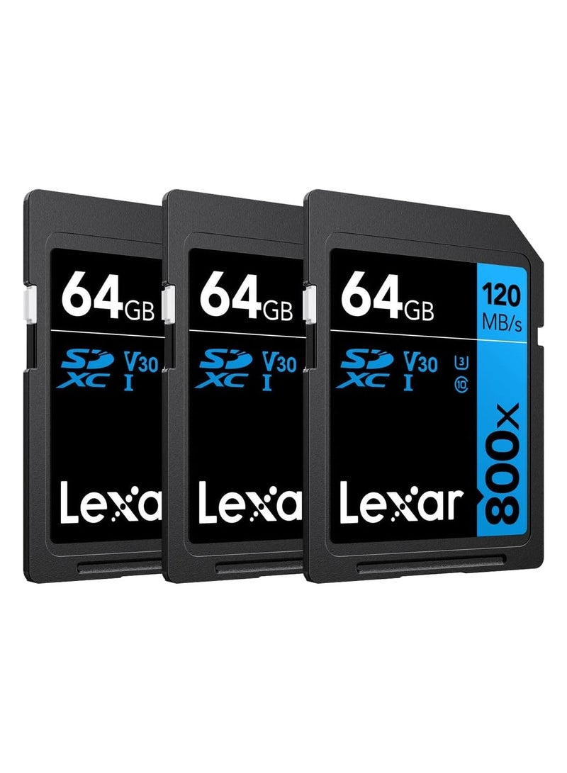 Lexar Lexar 64GB High-Performance 800x UHS-I SDHC Memory Card Blue Series - (3-Pack) 64 GB  - Image 1