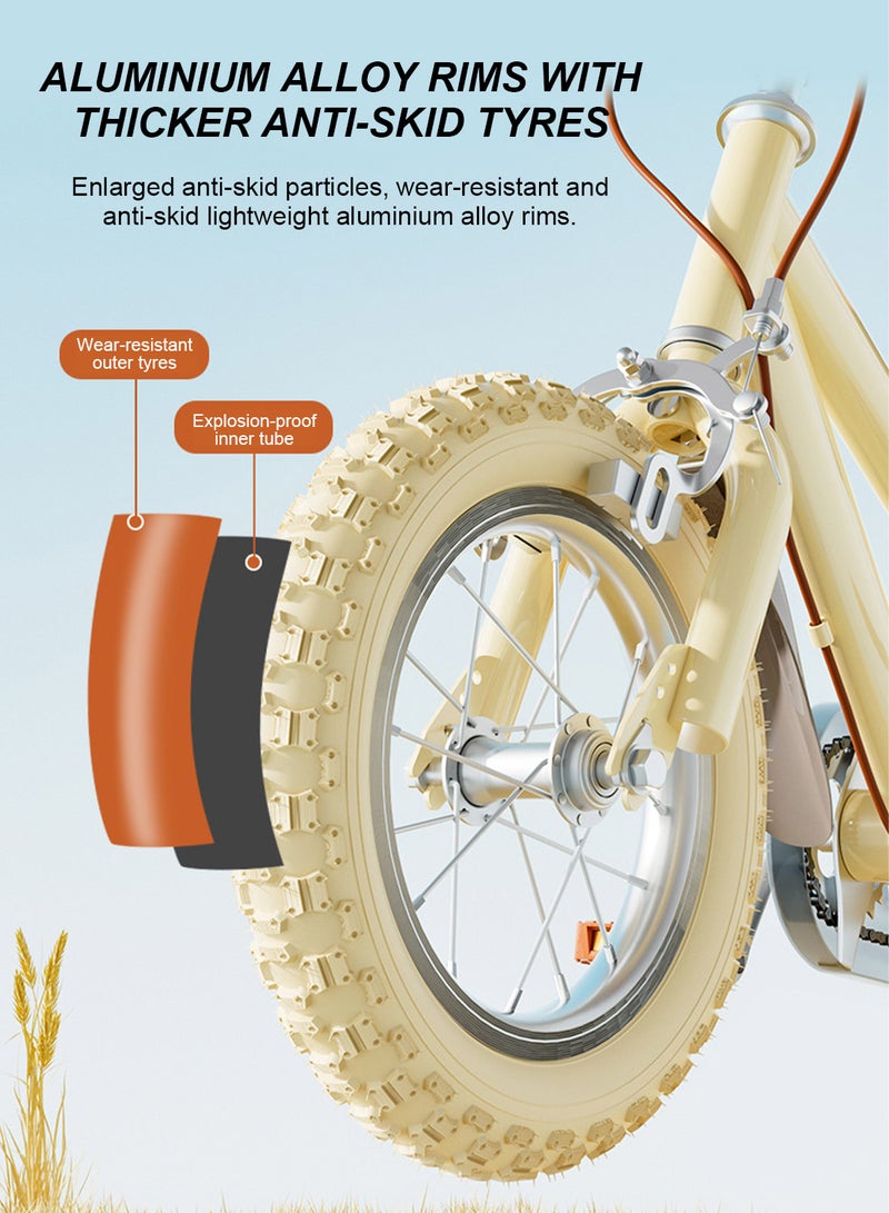 Kidle 12-16 Inch Kids Bike High Carbon Steel Kids' Bike Children's Bicycle Suitable For Height 80-125cm Girls And Boys With Training Wheels With Headlights Adjustable Seat Rear Rear Seat Rack Wear-Resistant Tires Sensitive Brakes Safe And Stable 14inchcm - Image 4