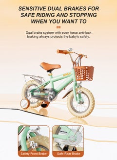 Kidle 12-16 Inch Kids Bike High Carbon Steel Kids' Bike Children's Bicycle Suitable For Height 80-125cm Girls And Boys With Training Wheels With Headlights Adjustable Seat Rear Rear Seat Rack Wear-Resistant Tires Sensitive Brakes Safe And Stable 16inchcm  - Image 2