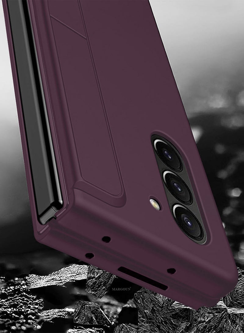 MARGOUN ( for Galaxy Z Fold 6 ) Case, with S Pen & S Pen Holder, Built-in Hinge Protection & Durable Kickstand Drop-Proof Military Grade Protection Phone Case Maroon - Image 2