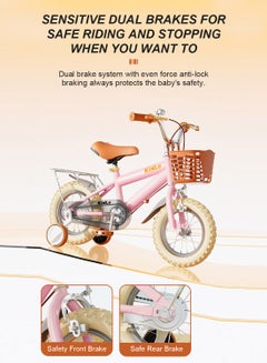 Kidle 12-16 Inch Kids Bike High Carbon Steel Kids' Bike Children's Bicycle Suitable For Height 80-125cm Girls And Boys With Training Wheels With Headlights Adjustable Seat Rear Rear Seat Rack Wear-Resistant Tires Sensitive Brakes Safe And Stable 16inchcm  - Image 2