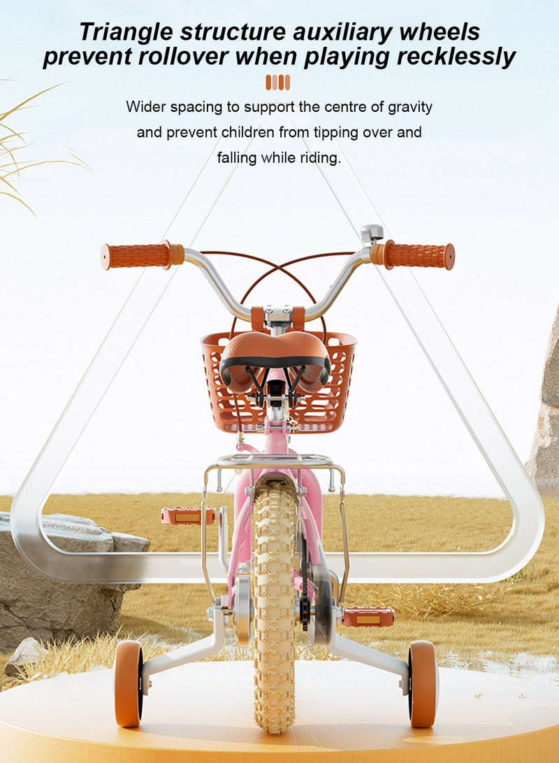 Kidle 12-16 Inch Kids Bike High Carbon Steel Kids' Bike Children's Bicycle Suitable For Height 80-125cm Girls And Boys With Training Wheels With Headlights Adjustable Seat Rear Rear Seat Rack Wear-Resistant Tires Sensitive Brakes Safe And Stable 16inchcm  - Image 5