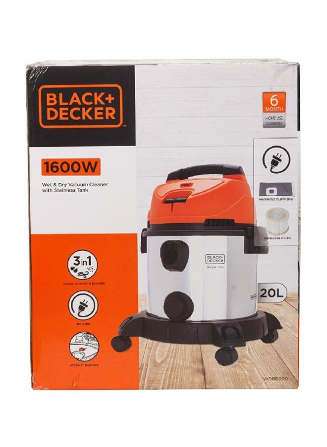 BLACK+DECKER Wet and Dry Vacuum Cleaner with Stainless Tank 20 L 1600 W WDBDS20 Multicolour  - Image 3