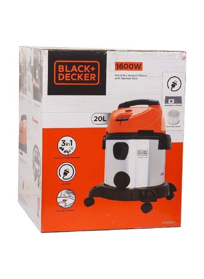 BLACK+DECKER Wet and Dry Vacuum Cleaner with Stainless Tank 20 L 1600 W WDBDS20 Multicolour  - Image 4