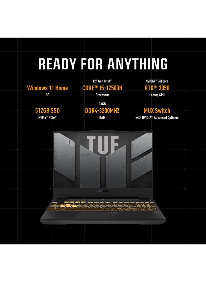 ASUS TUF Gaming F15 Laptop With 15.6-Inch Display, Intel Core i7-12700H Processor/16GB RAM/512GB SSD/4GB NVIDIA GeForce RTX 3050 Graphics/DOS(Without Windows) English/Arabic Mecha Grey - Image 2