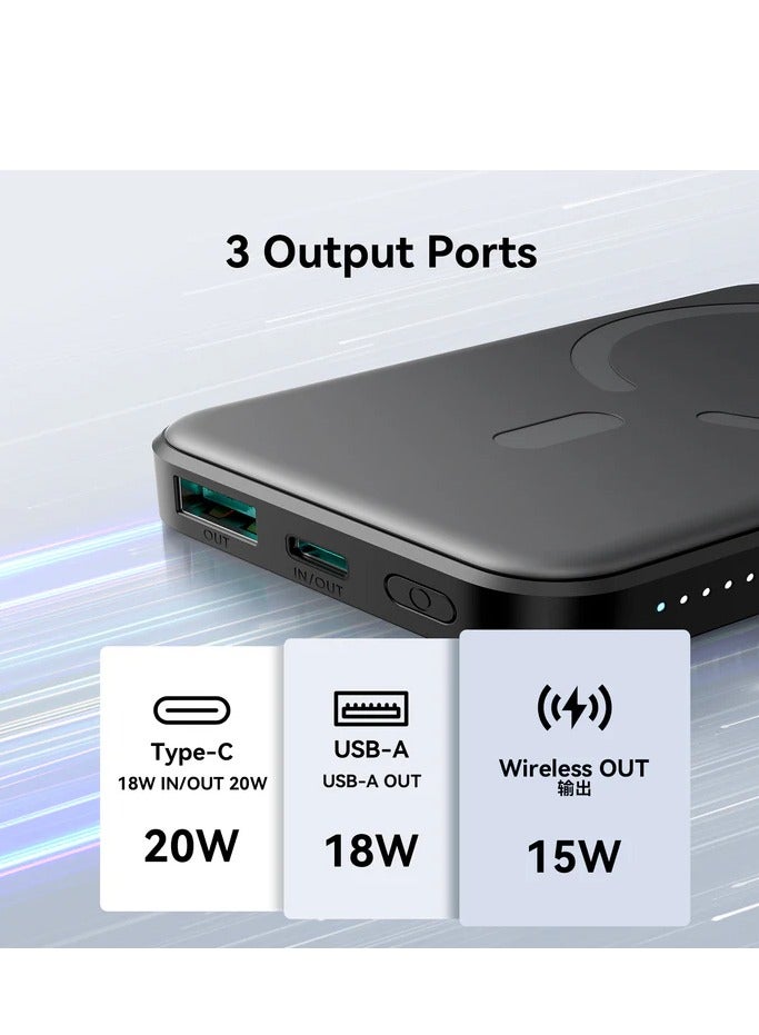 JOYROOM - 5000 mAh Powerbank Joyroom JR-W020 Mini 5000mAh USB-A USB-C inductive 20W - USB-C / USB-C cable Black - Image 1