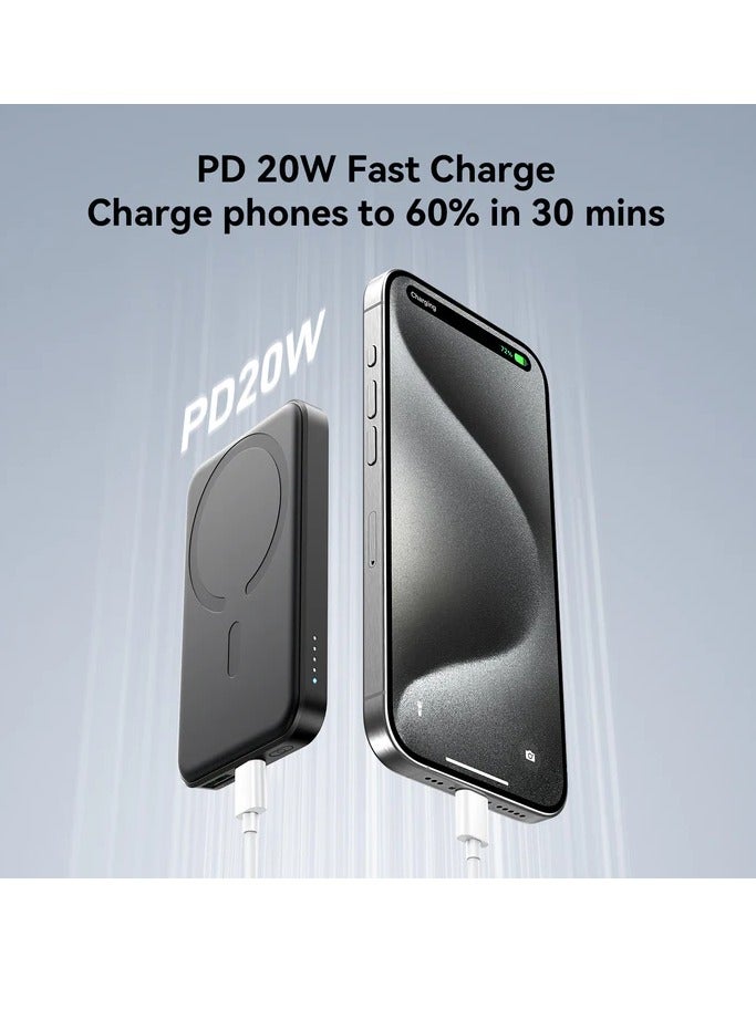 JOYROOM - 5000 mAh Powerbank Joyroom JR-W020 Mini 5000mAh USB-A USB-C inductive 20W - USB-C / USB-C cable Black - Image 1
