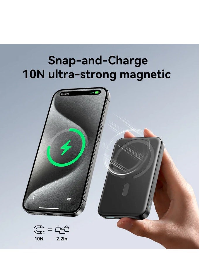 JOYROOM - 5000 mAh Powerbank Joyroom JR-W020 Mini 5000mAh USB-A USB-C inductive 20W - USB-C / USB-C cable Black - Image 1