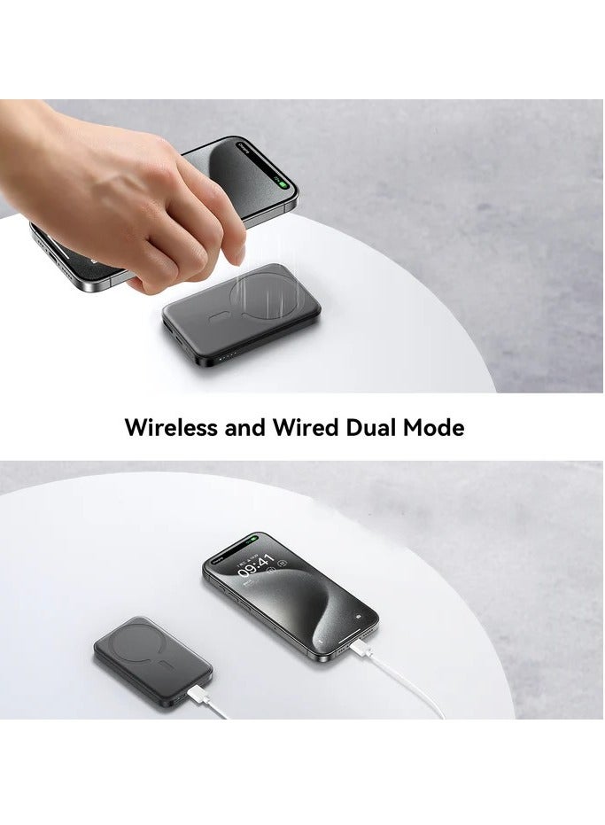 JOYROOM - 5000 mAh Powerbank Joyroom JR-W020 Mini 5000mAh USB-A USB-C inductive 20W - USB-C / USB-C cable Black - Image 1