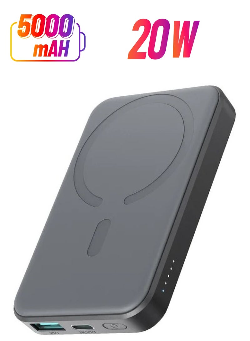 JOYROOM - 5000 mAh Powerbank Joyroom JR-W020 Mini 5000mAh USB-A USB-C inductive 20W - USB-C / USB-C cable Black - Image 1