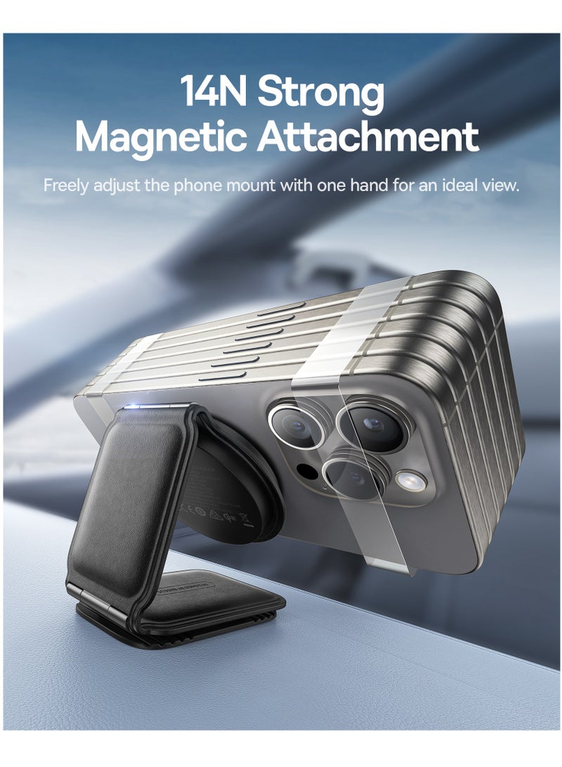 بيسوس - Qi2 15W MagSafe Car Mount Charger, Qi2-Certified Foldable Dashboard/Tesla MagSafe Wireless Car Charger, Magnetic Fast Charger for iPhone 16/15/14/13/12 Series, Compatible with Android Wireless Mobile Charging Devices, Fast charging- Cluster-Black - Image 1