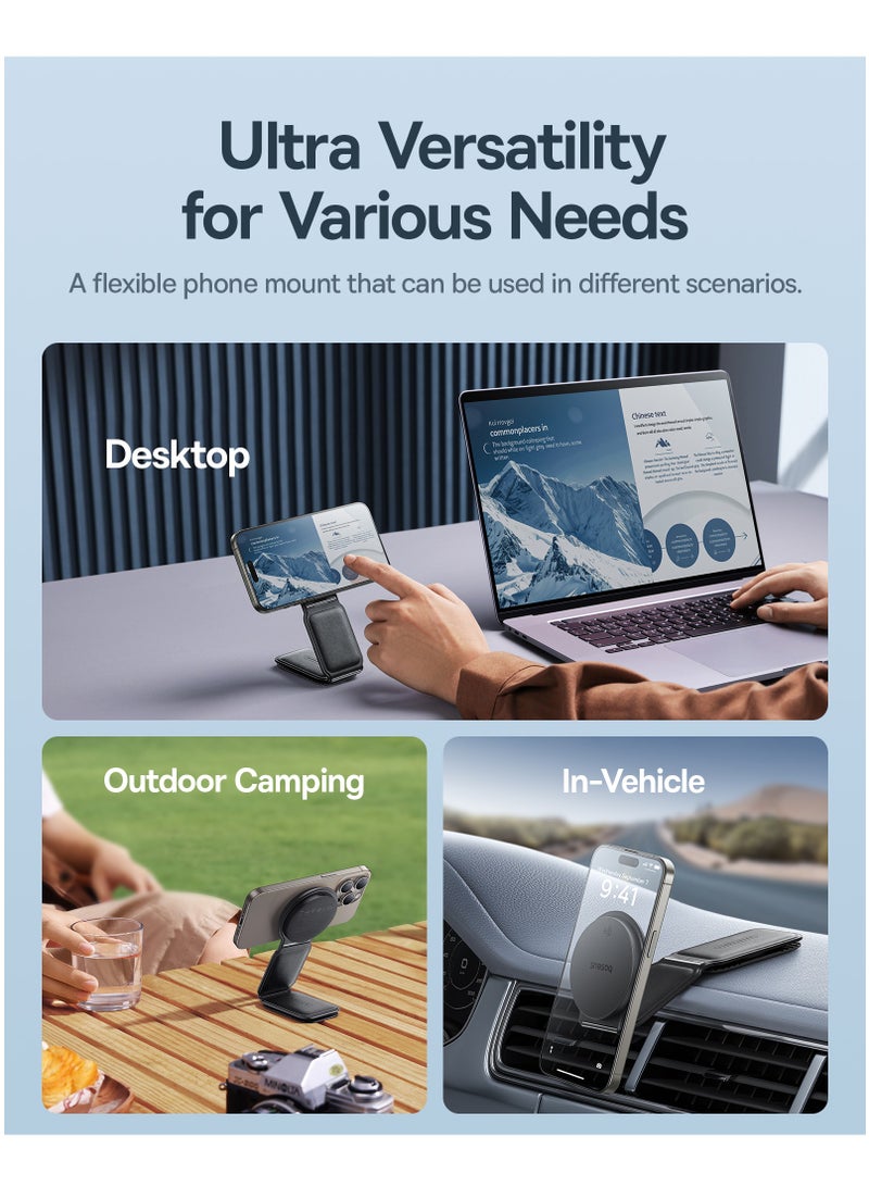 بيسوس - Qi2 15W MagSafe Car Mount Charger, Qi2-Certified Foldable Dashboard/Tesla MagSafe Wireless Car Charger, Magnetic Fast Charger for iPhone 16/15/14/13/12 Series, Compatible with Android Wireless Mobile Charging Devices, Fast charging- Cluster-Black - Image 1